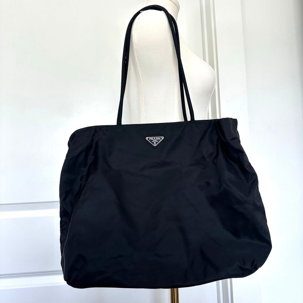 Prada Vintage Tessuto Nylon Tote Bag Black Shoulder Tote Made Italy